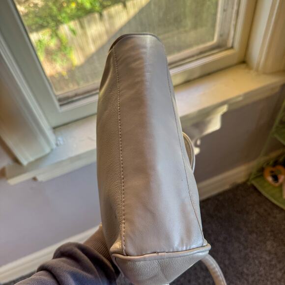 Genuine Leather Tassel Crossbody Bag | Taupe Gray Minimalist Satchel - Picture 7 of 7